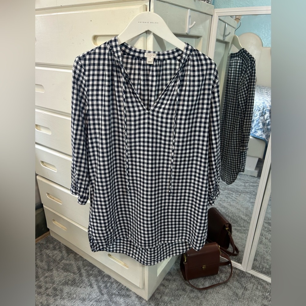 J. Crew Linen & Cotton Blend Gingham Checkered Tunic Gingham Tunic Top Cover Up✨ - Picture 4 of 9